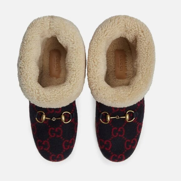 GUCCI SHOES MENS FRIA GG MARINO WOOL SHEARLING HORSEBIT BOOTS - Picture 4 of 13